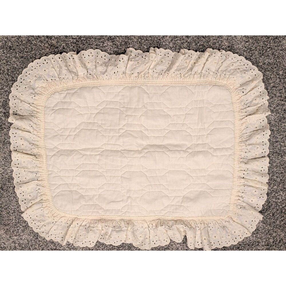 Vintage Quilted Eyelet Ruffle Pillow Shams — Cream Cotton, Set of 2